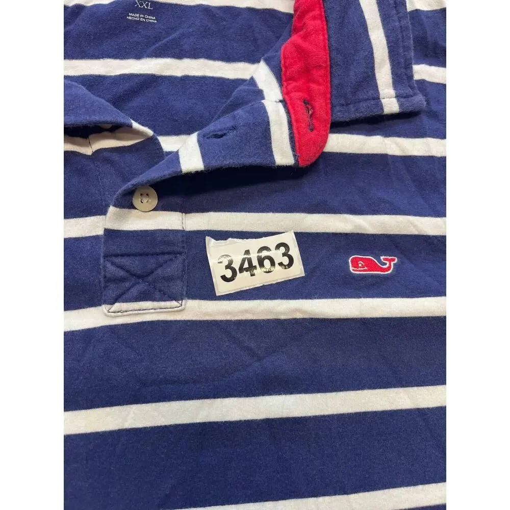 Vineyard‎ Vines Polo Shirt Men's 2XL Blue White Striped Stretch Golf